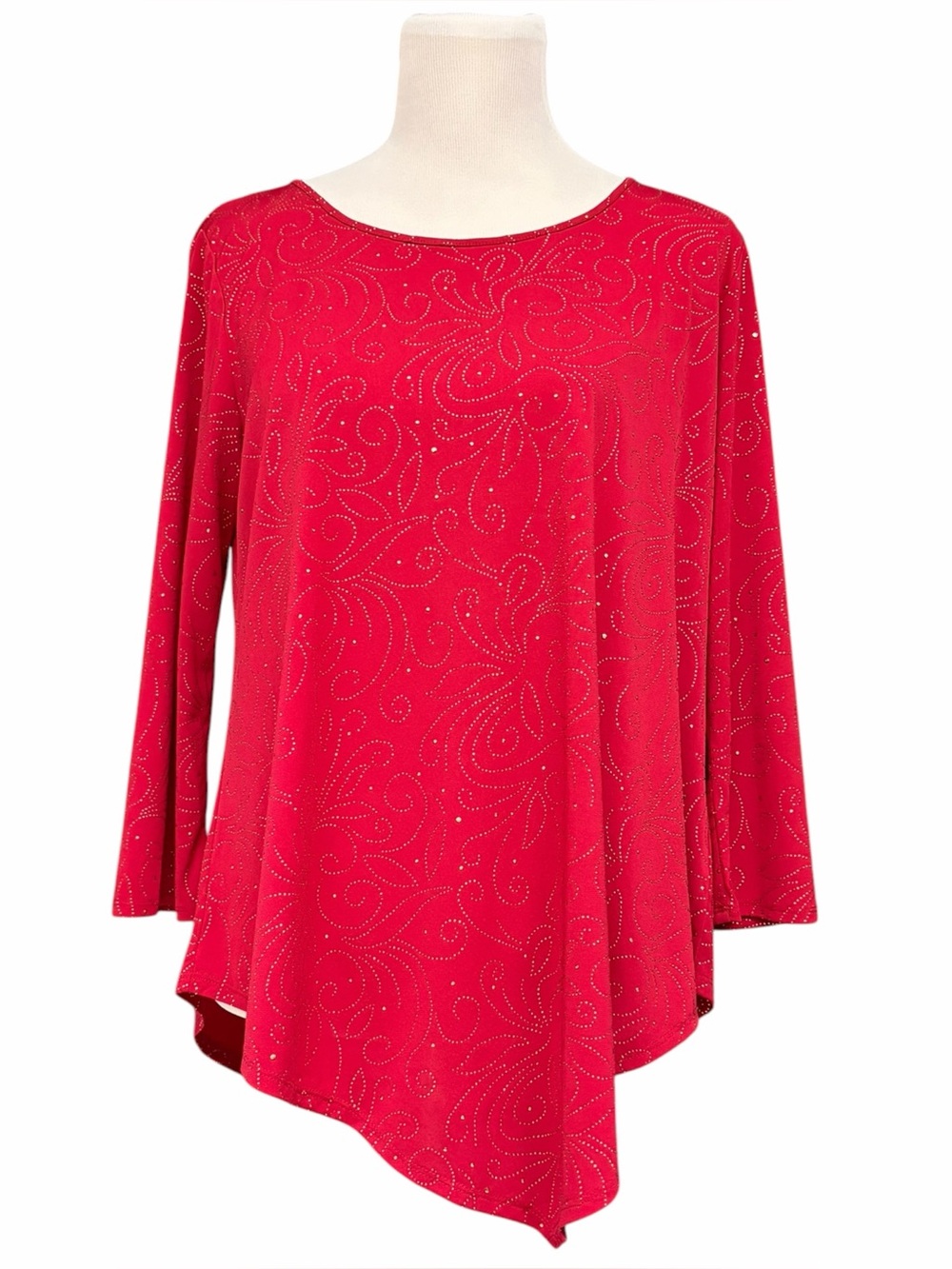 Amana Red Gold Studded Embellished Holiday Tunic Top Large